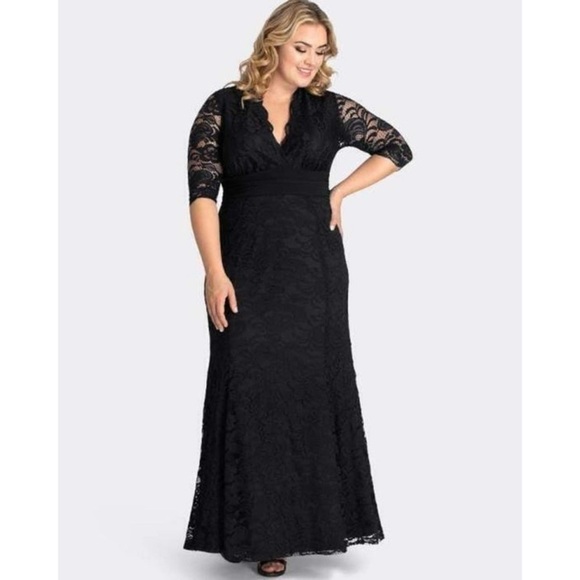 Kiyonna NEW Lace Black V-Neck Screen Siren Gown Maxi Dress - 5X - Picture 4 of 14